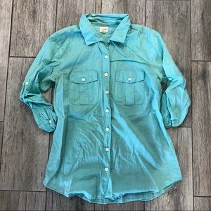 J. Crew Teal “The Perfect Shirt” Linen Shirt